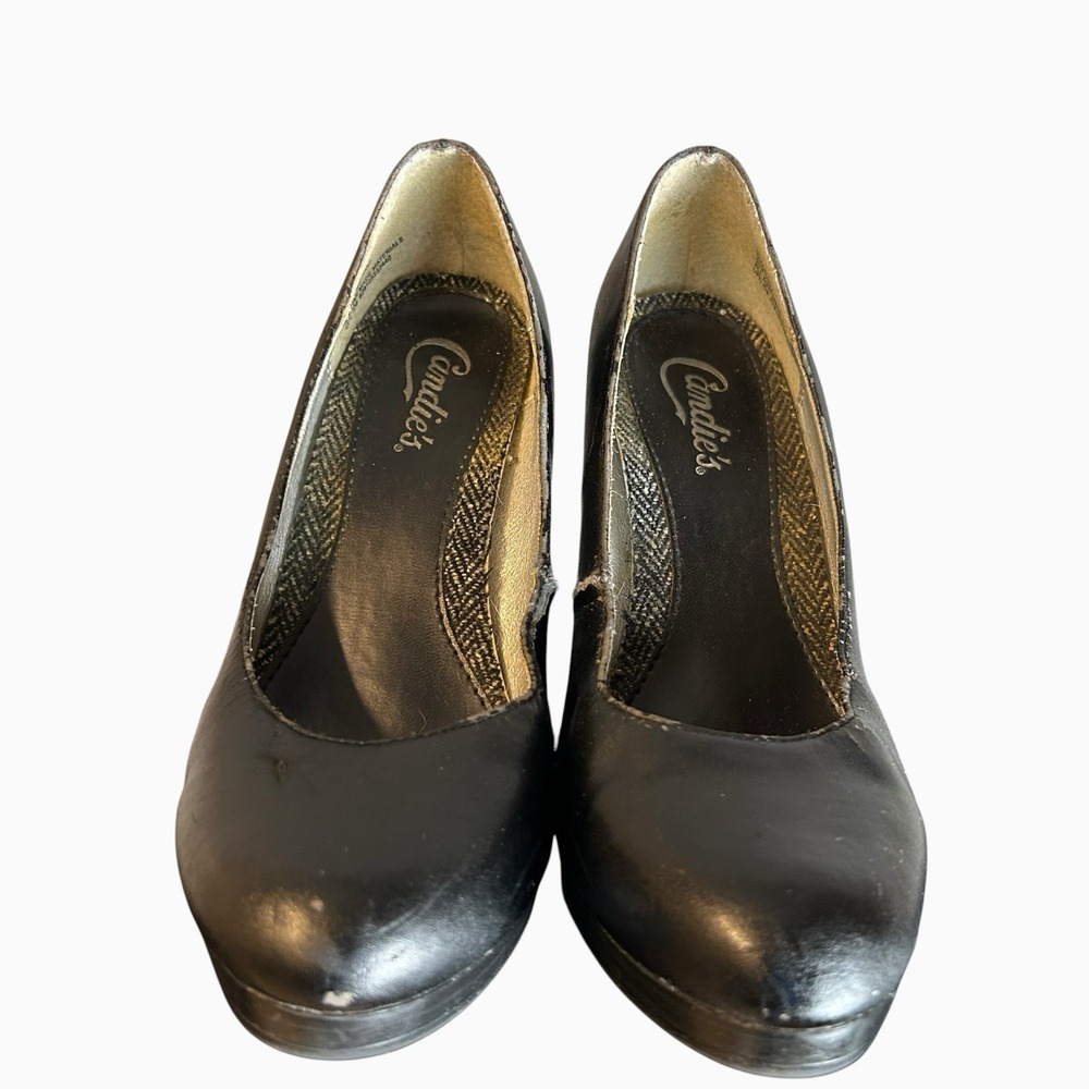 VTG Y2K Candies Black Closed Toed Leather Pumps Heels Women's Shoes Size US 6.5